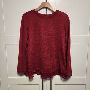 DG2 Diane Gilman Red long sleeved Shirt With Lace Trim Size medium